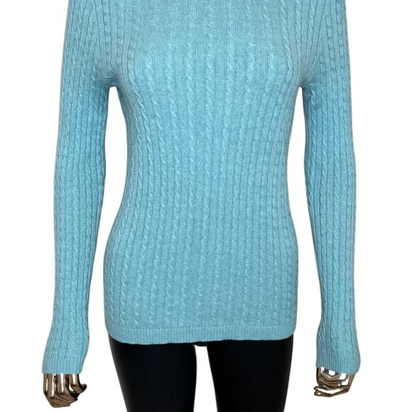 Lord & Taylor Cashmere Blend Cable Knit Turtleneck Sweater Light Blue Size Large - Picture 5 of 10
